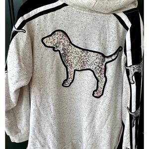 VINTAGE RARE Victoria's Secret PINK Sz L McBling Y2K Sherpa Varsity Dog Sequin